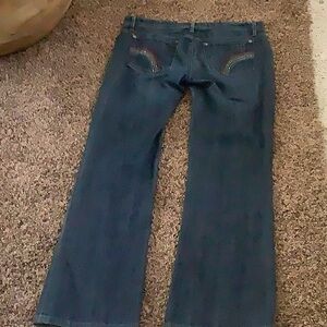 Dark Blue Jeans with Rainbow Pocket Stitching